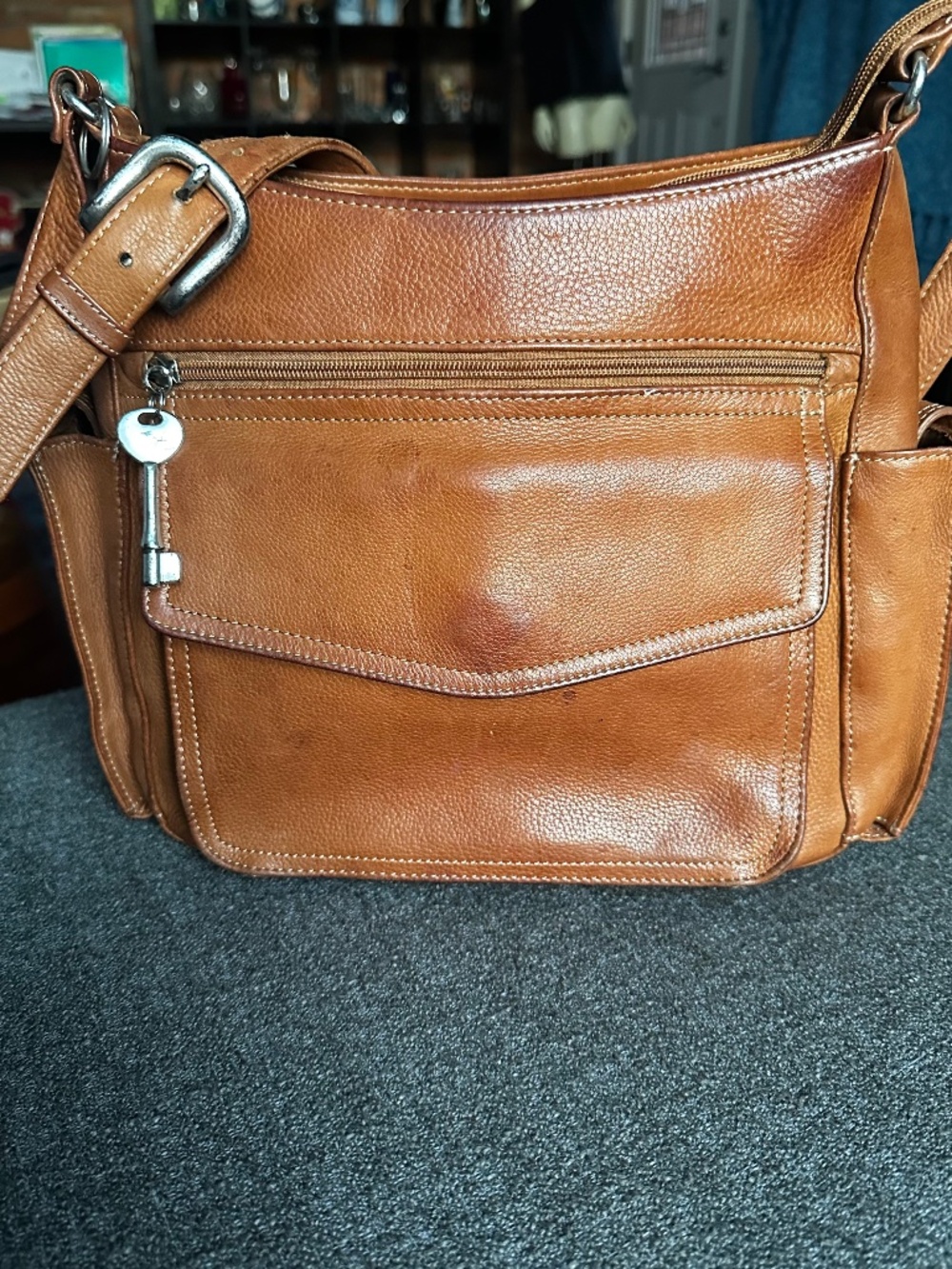 Vintage Fossil Leather Bag / Purse Carmel Brown ~ 75082